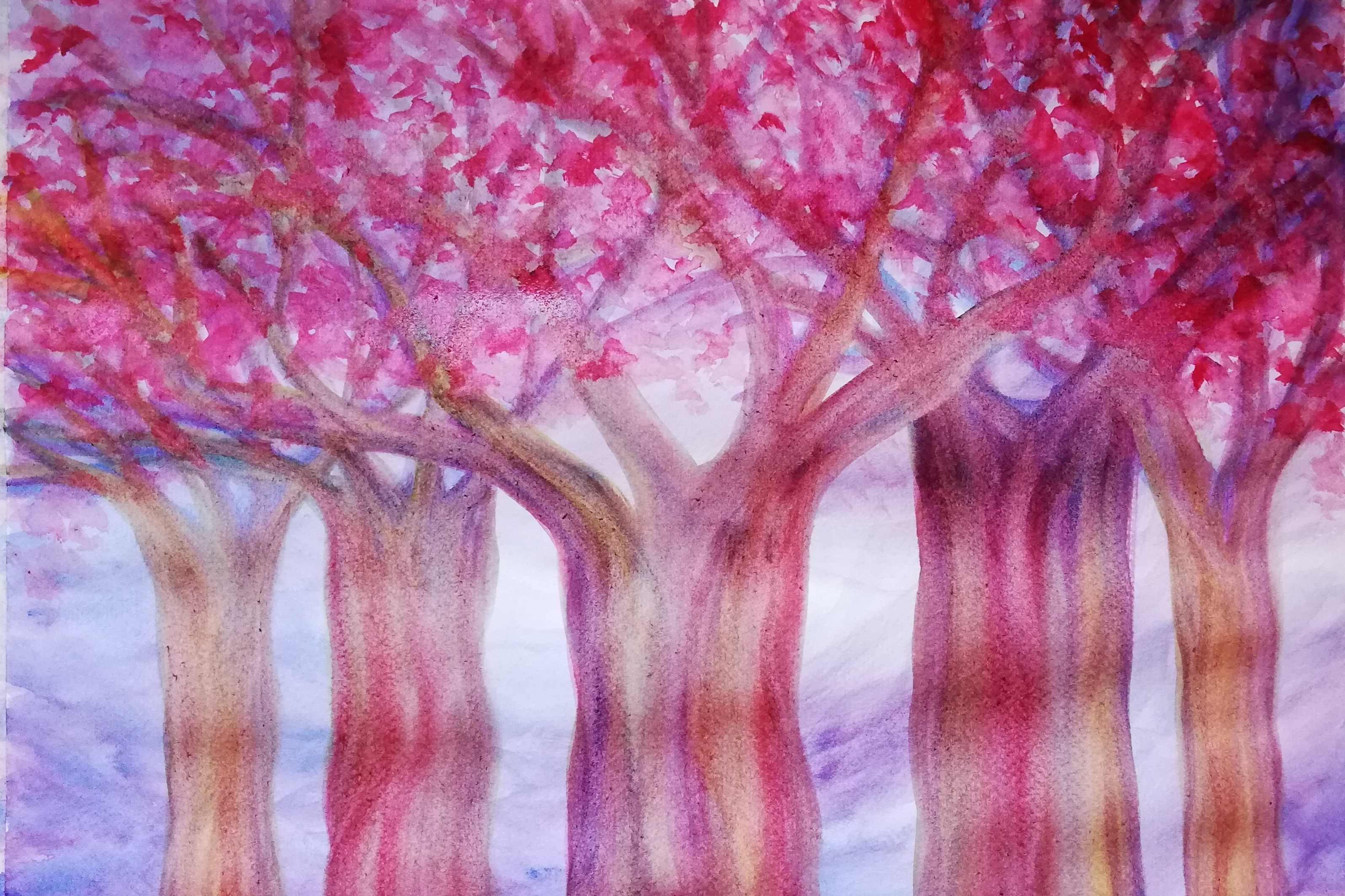 Acuarela Cerezos en flor