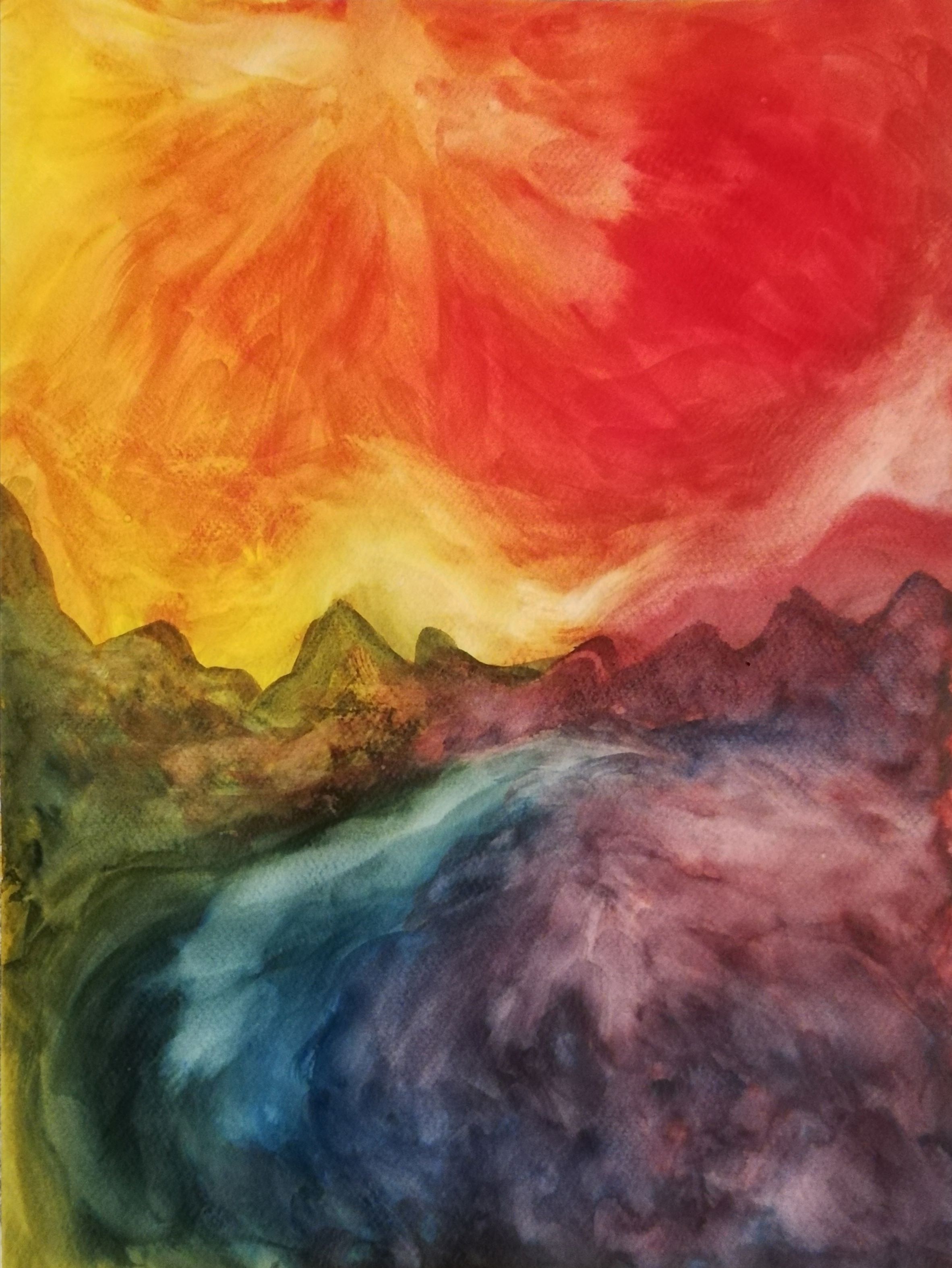 Acuarela El ángel de la tarde